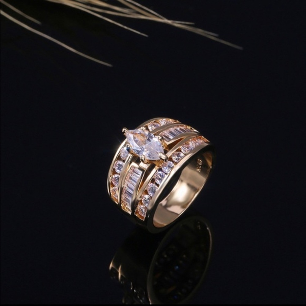 Stunning Gold 3 Row CZ Ring - Picture 3 of 3